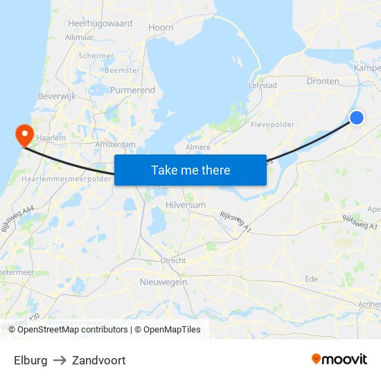 Elburg to Zandvoort map