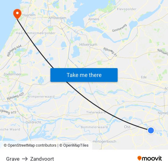 Grave to Zandvoort map