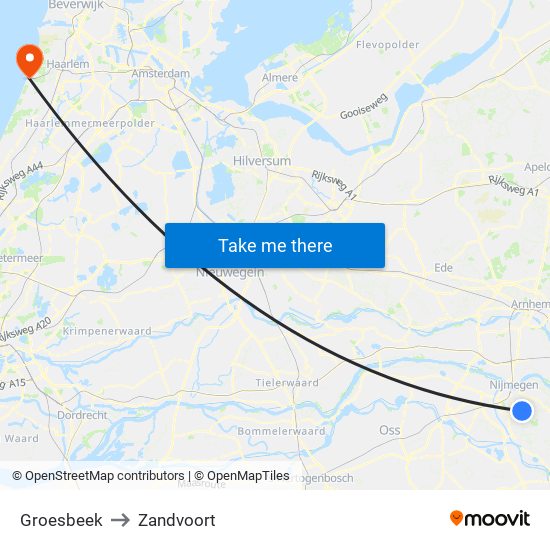 Groesbeek to Zandvoort map