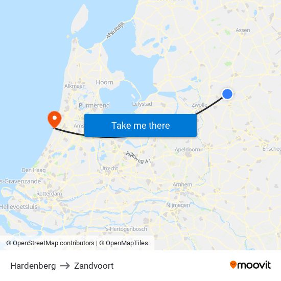 Hardenberg to Zandvoort map