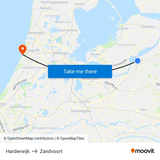 Harderwijk to Zandvoort map