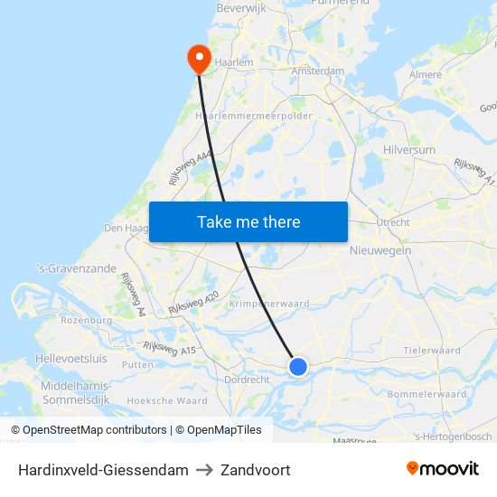 Hardinxveld-Giessendam to Zandvoort map