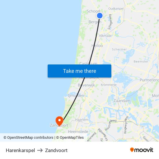 Harenkarspel to Zandvoort map