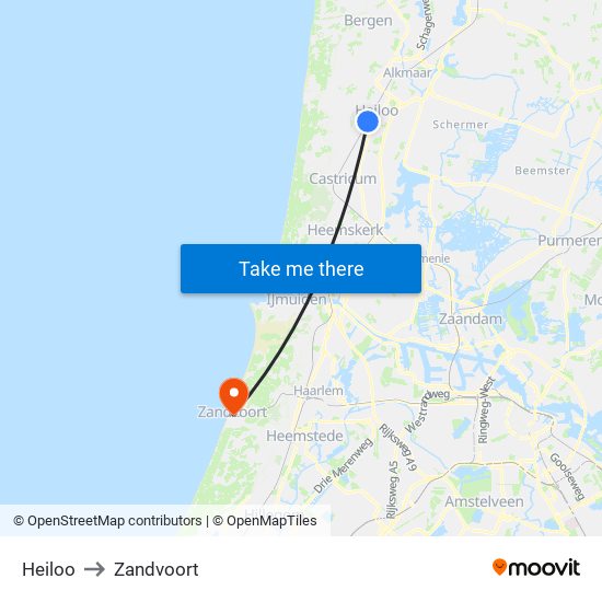 Heiloo to Zandvoort map