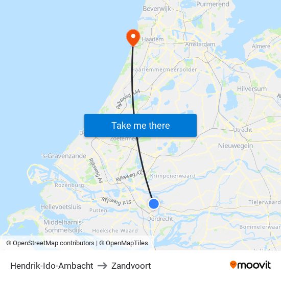 Hendrik-Ido-Ambacht to Zandvoort map