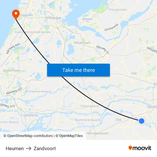 Heumen to Zandvoort map