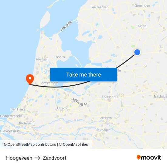 Hoogeveen to Zandvoort map