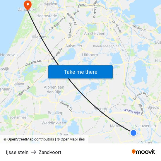 Ijsselstein to Zandvoort map