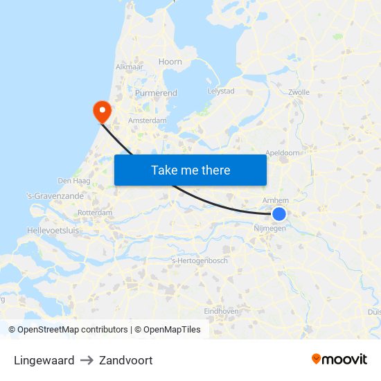 Lingewaard to Zandvoort map