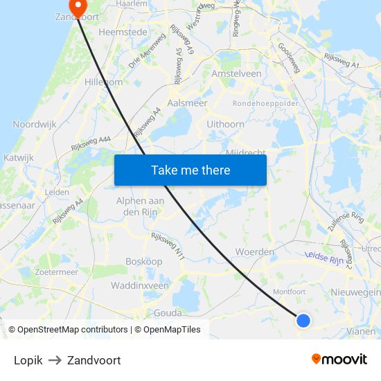 Lopik to Zandvoort map
