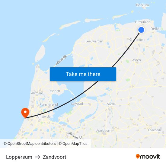 Loppersum to Zandvoort map