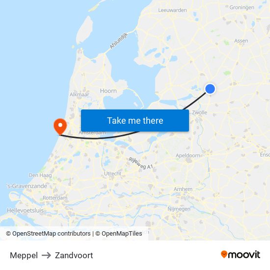 Meppel to Zandvoort map