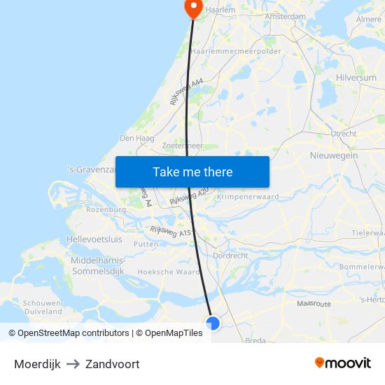 Moerdijk to Zandvoort map