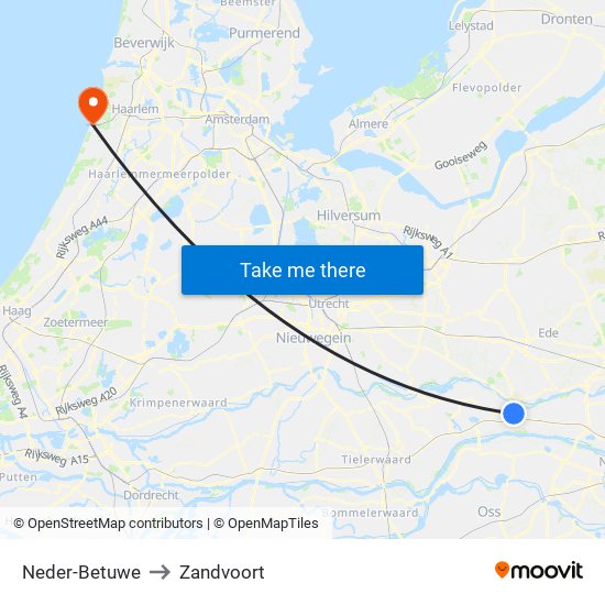 Neder-Betuwe to Zandvoort map