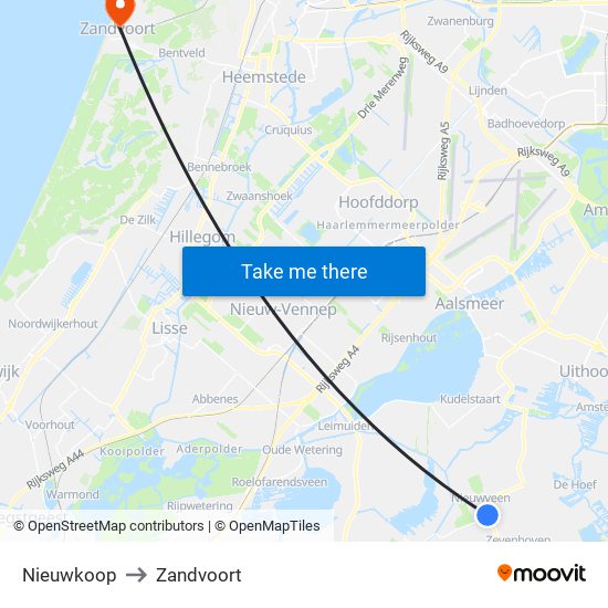 Nieuwkoop to Zandvoort map