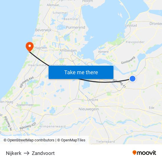 Nijkerk to Zandvoort map