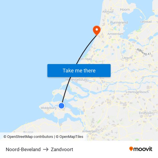 Noord-Beveland to Zandvoort map