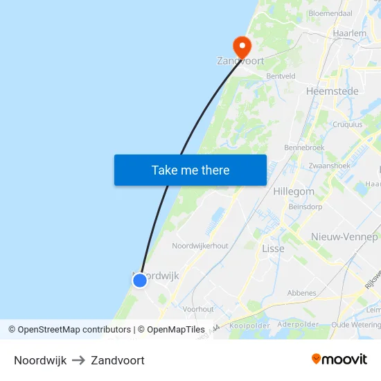 Noordwijk to Zandvoort map