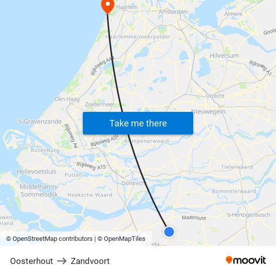 Oosterhout to Zandvoort map