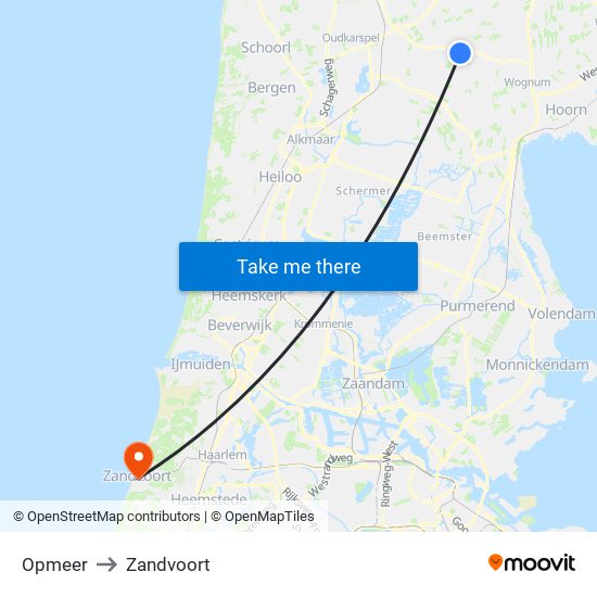 Opmeer to Zandvoort map