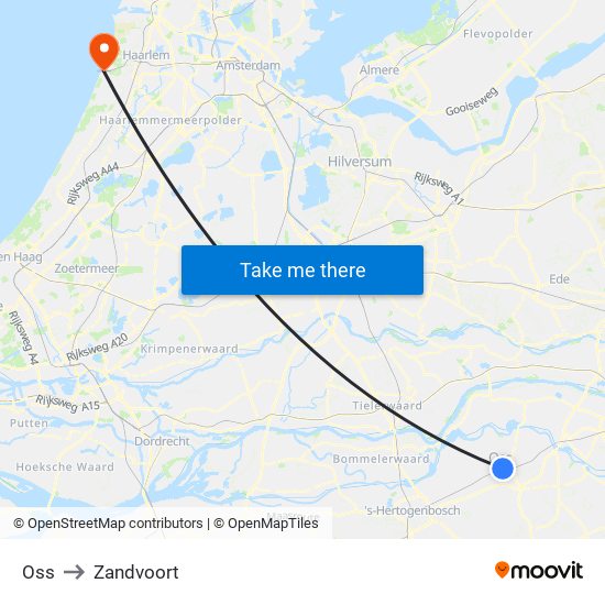 Oss to Zandvoort map