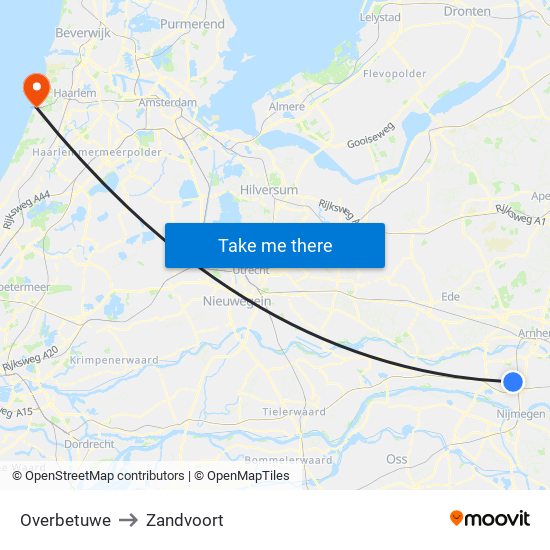 Overbetuwe to Zandvoort map