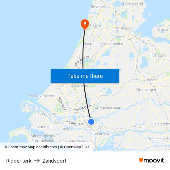 Ridderkerk to Zandvoort map