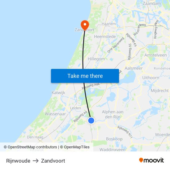 Rijnwoude to Zandvoort map