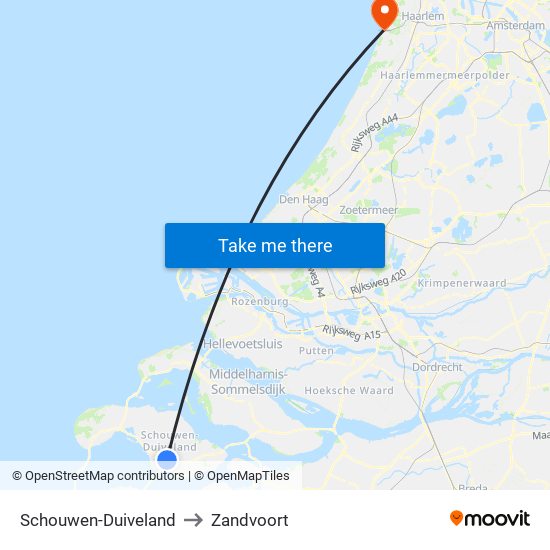 Schouwen-Duiveland to Zandvoort map