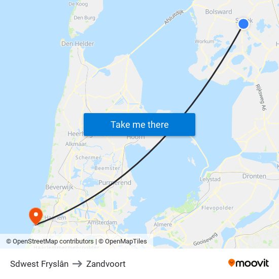 Sdwest Fryslân to Zandvoort map