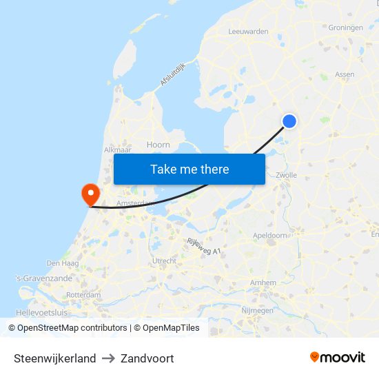 Steenwijkerland to Zandvoort map