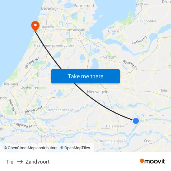 Tiel to Zandvoort map