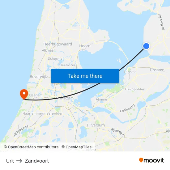 Urk to Zandvoort map