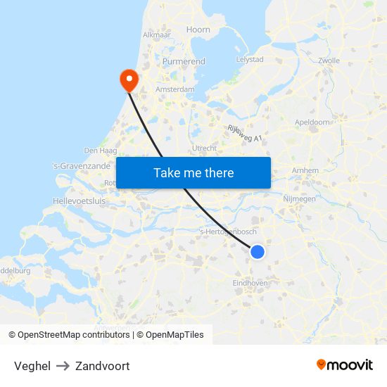 Veghel to Zandvoort map