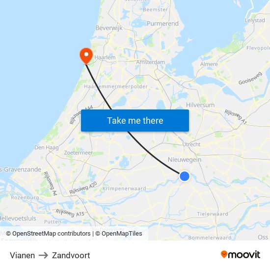 Vianen to Zandvoort map