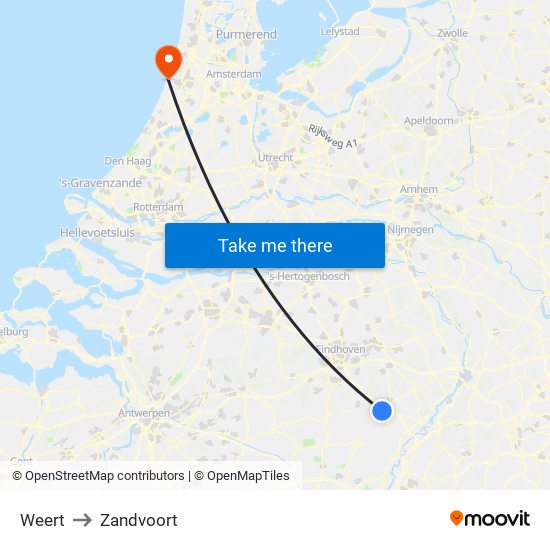 Weert to Zandvoort map