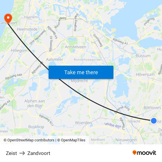 Zeist to Zandvoort map