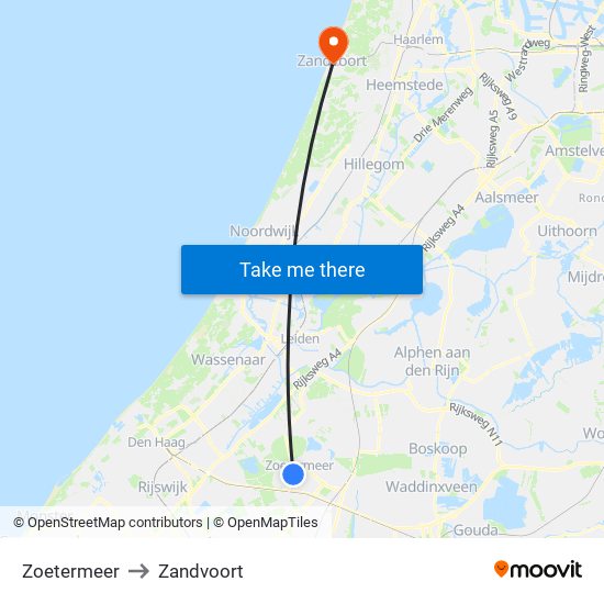 Zoetermeer to Zandvoort map