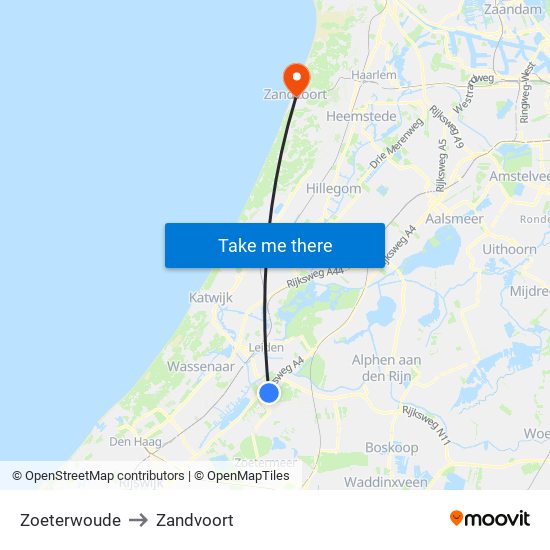 Zoeterwoude to Zandvoort map