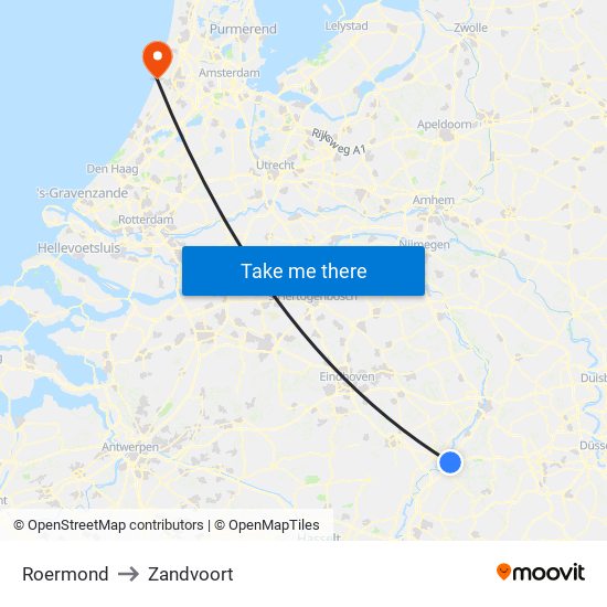 Roermond to Zandvoort map