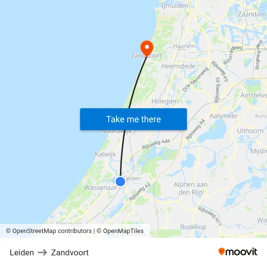 Leiden to Zandvoort map