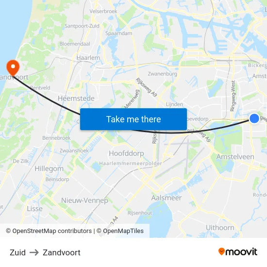 Zuid to Zandvoort map