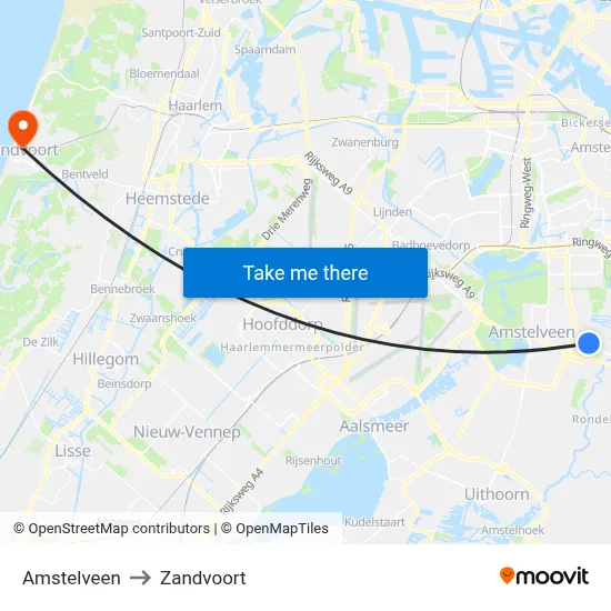 Amstelveen to Zandvoort map
