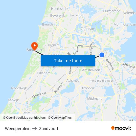 Weesperplein to Zandvoort map