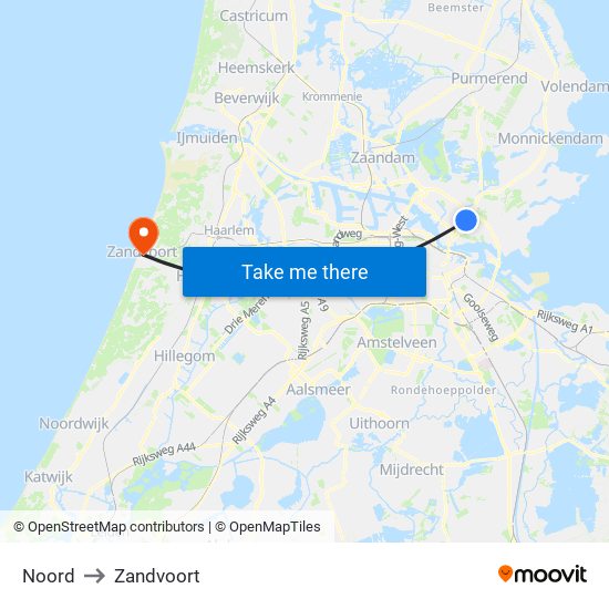 Noord to Zandvoort map