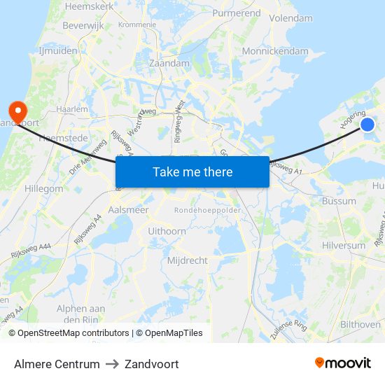 Almere Centrum to Zandvoort map