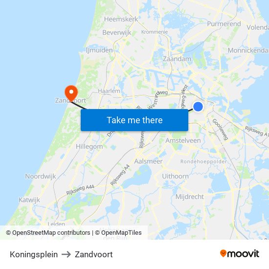 Koningsplein to Zandvoort map