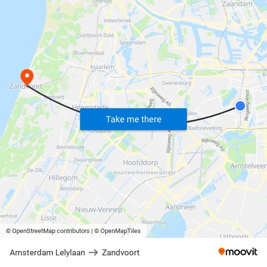 Amsterdam Lelylaan to Zandvoort map