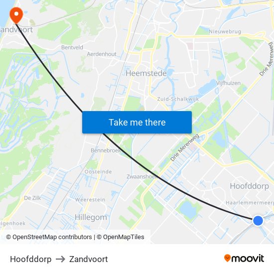 Hoofddorp to Zandvoort map