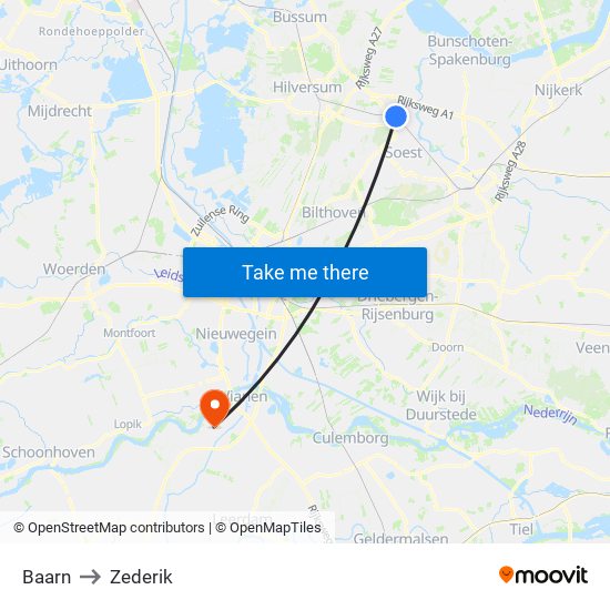 Baarn to Zederik map